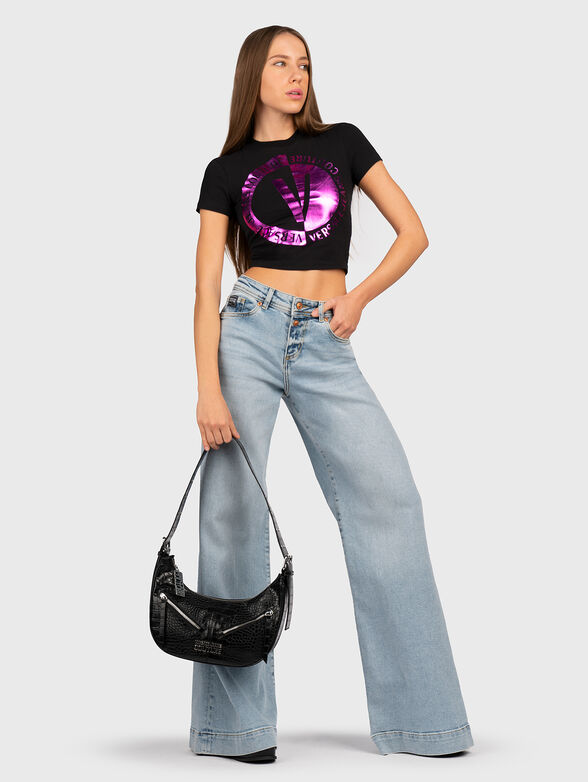 Cropped T-shirt with contrasting logo  - 2