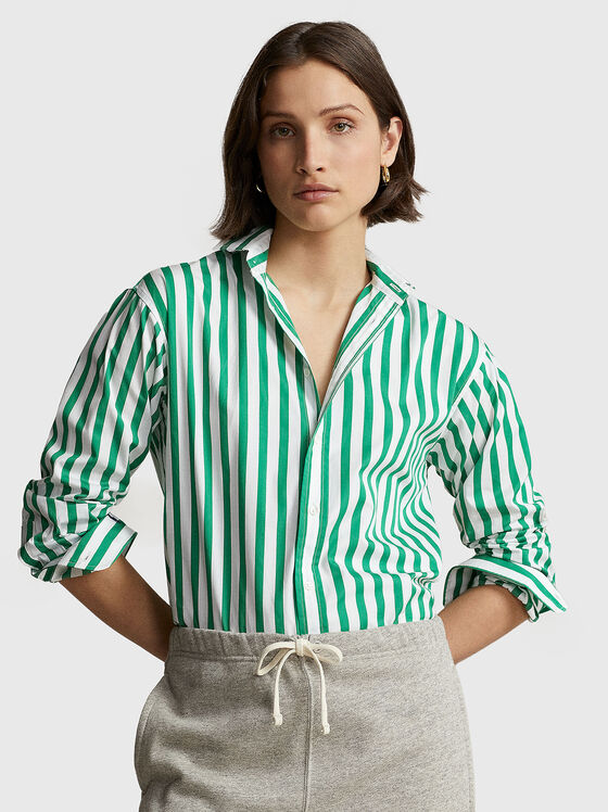 Cotton shirt in green striped pattern - 1