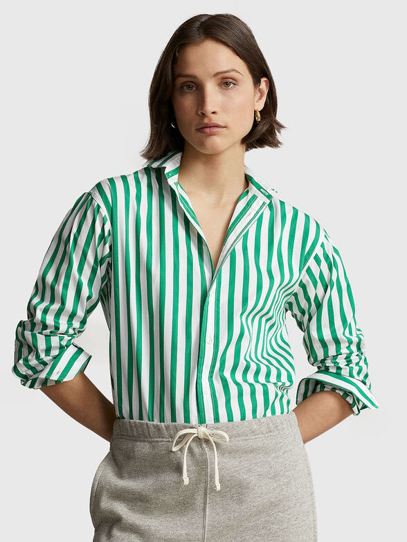 Cotton shirt in green striped pattern - 1