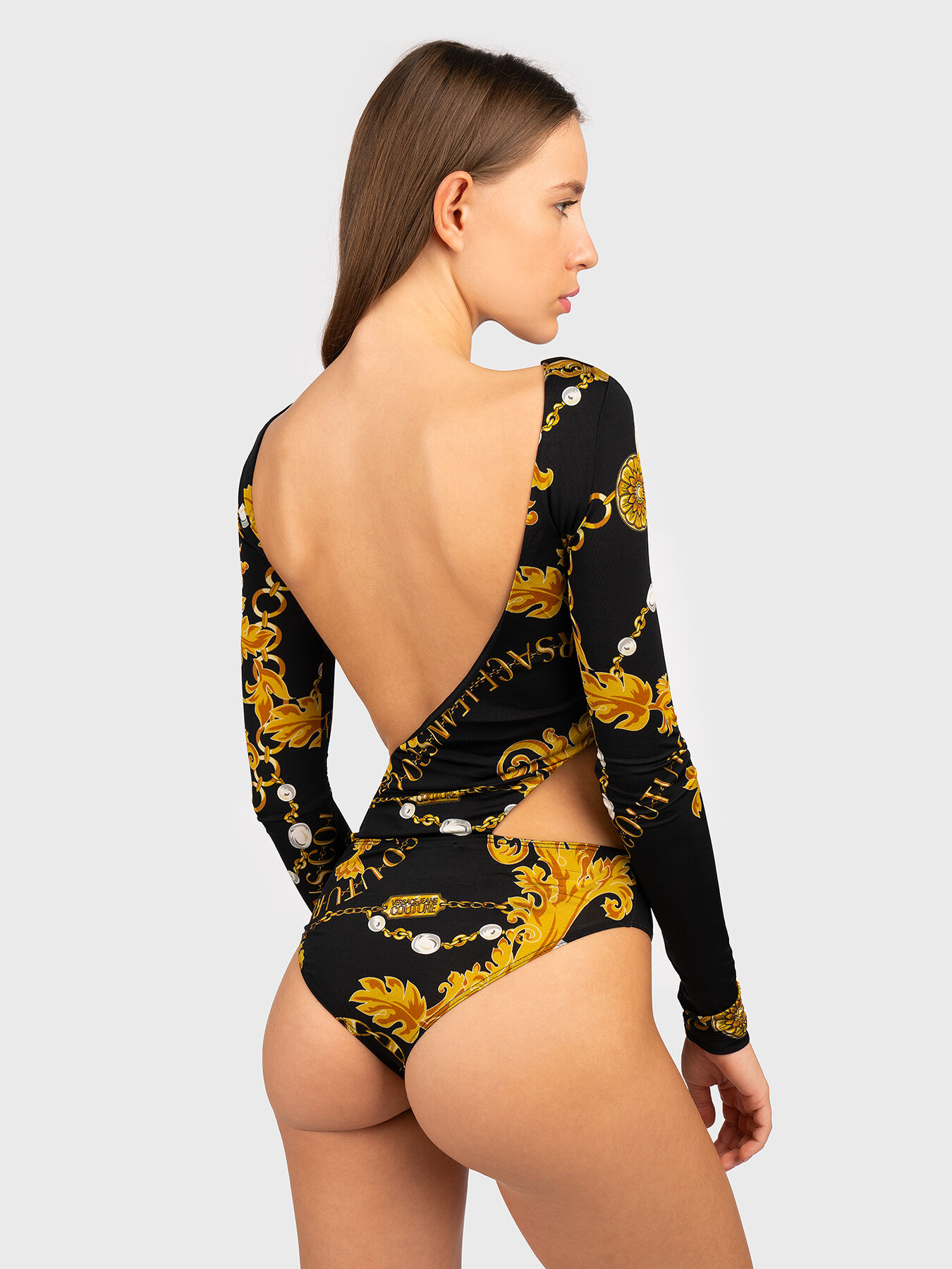 Bodysuit with cut-out details and baroque print brand