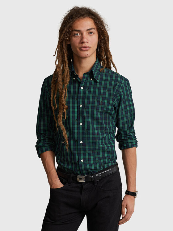 Памучна риза с кариран принт  - 1