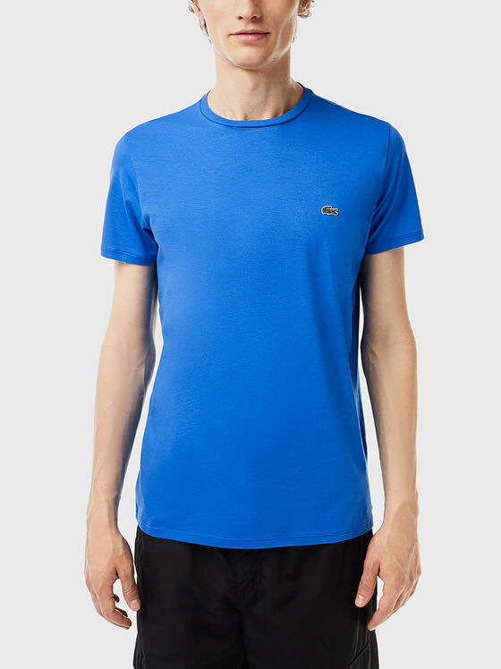 Синя тениска с лого детайл  - 1