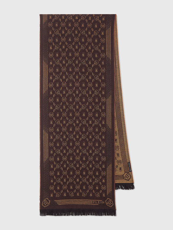 Brown monogram print scarf - 2