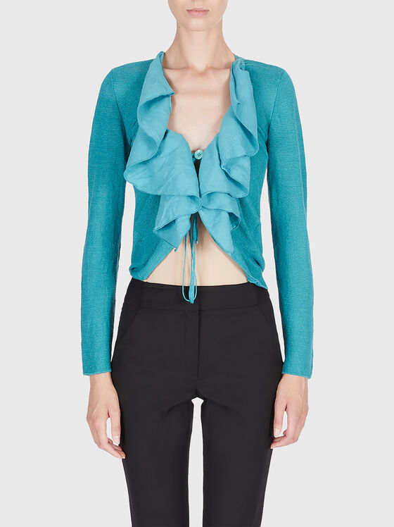 Linen cardigan with accent neckline - 1