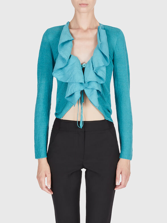 Linen cardigan with accent neckline - 1