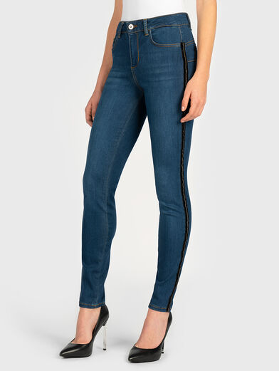 High waist skinny jeans with crystals - 1