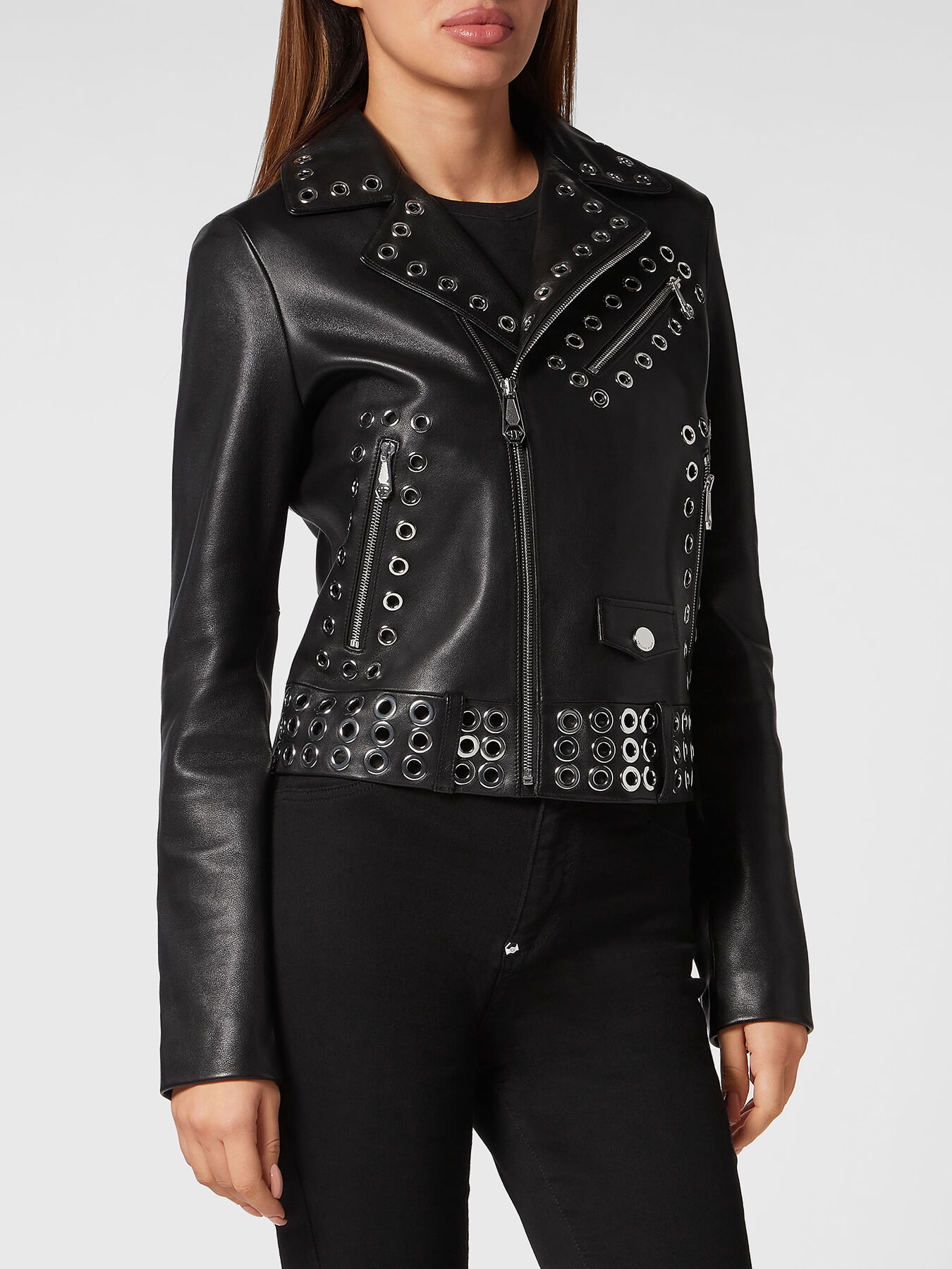 Leather jacket with logo accent on the back brand PHILIPP