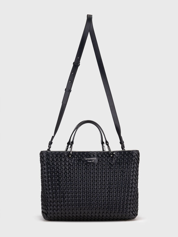 Big leather bag with knitted effect and logo - 2
