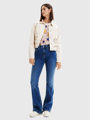 Cropped denim jacket with English embroidery - 5
