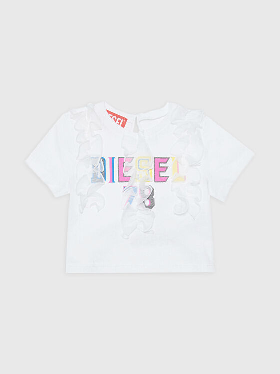 Бяла тениска с цветен лого принт - 1