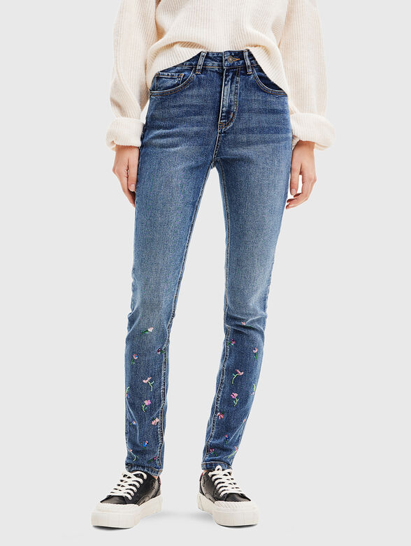 Embroidery high waist jeans - 1
