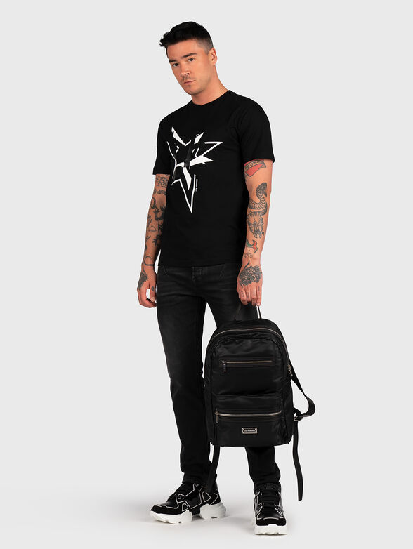 Black cotton T-shirt with print - 2