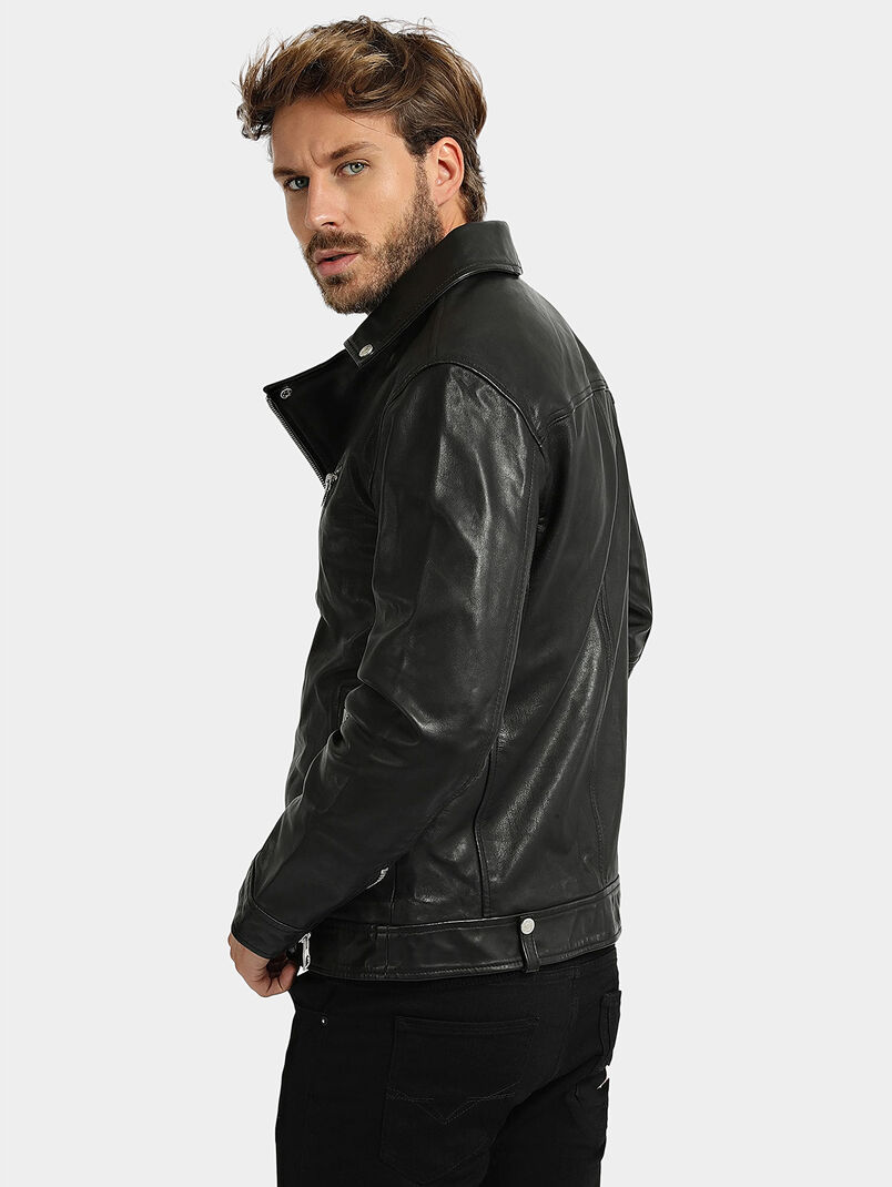 Black leather jacket with metal zips - 3