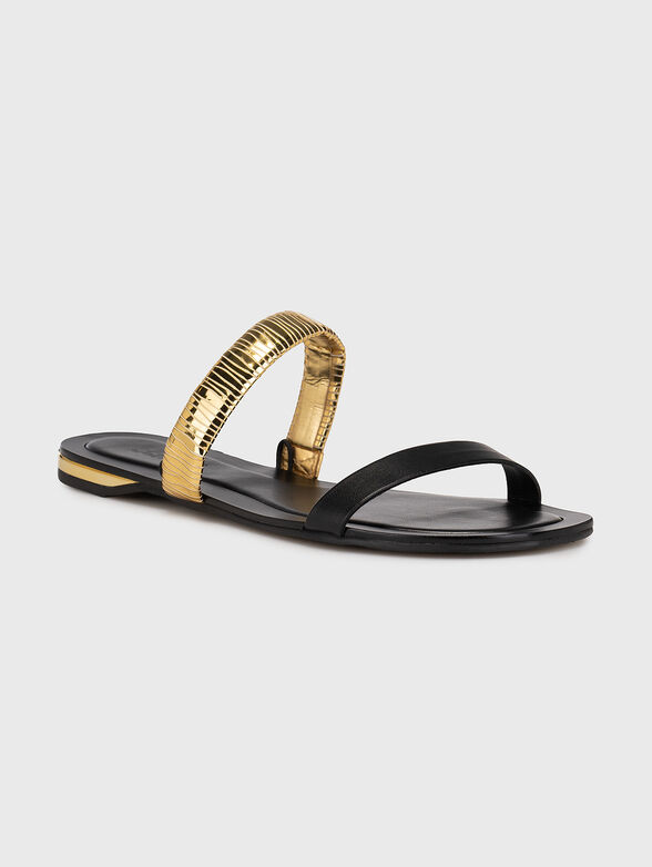 Beige flat sandals with gold accent - 2