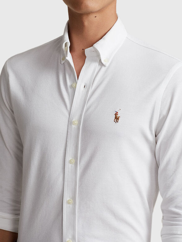 Cotton shirt with contrasting logo embroidery - 4