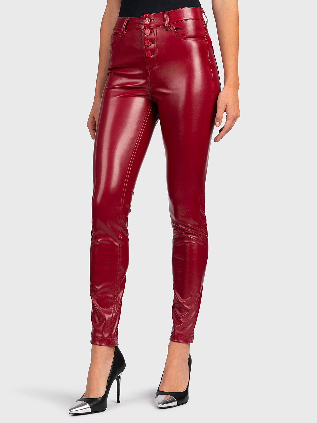 Guess red leather pants shop