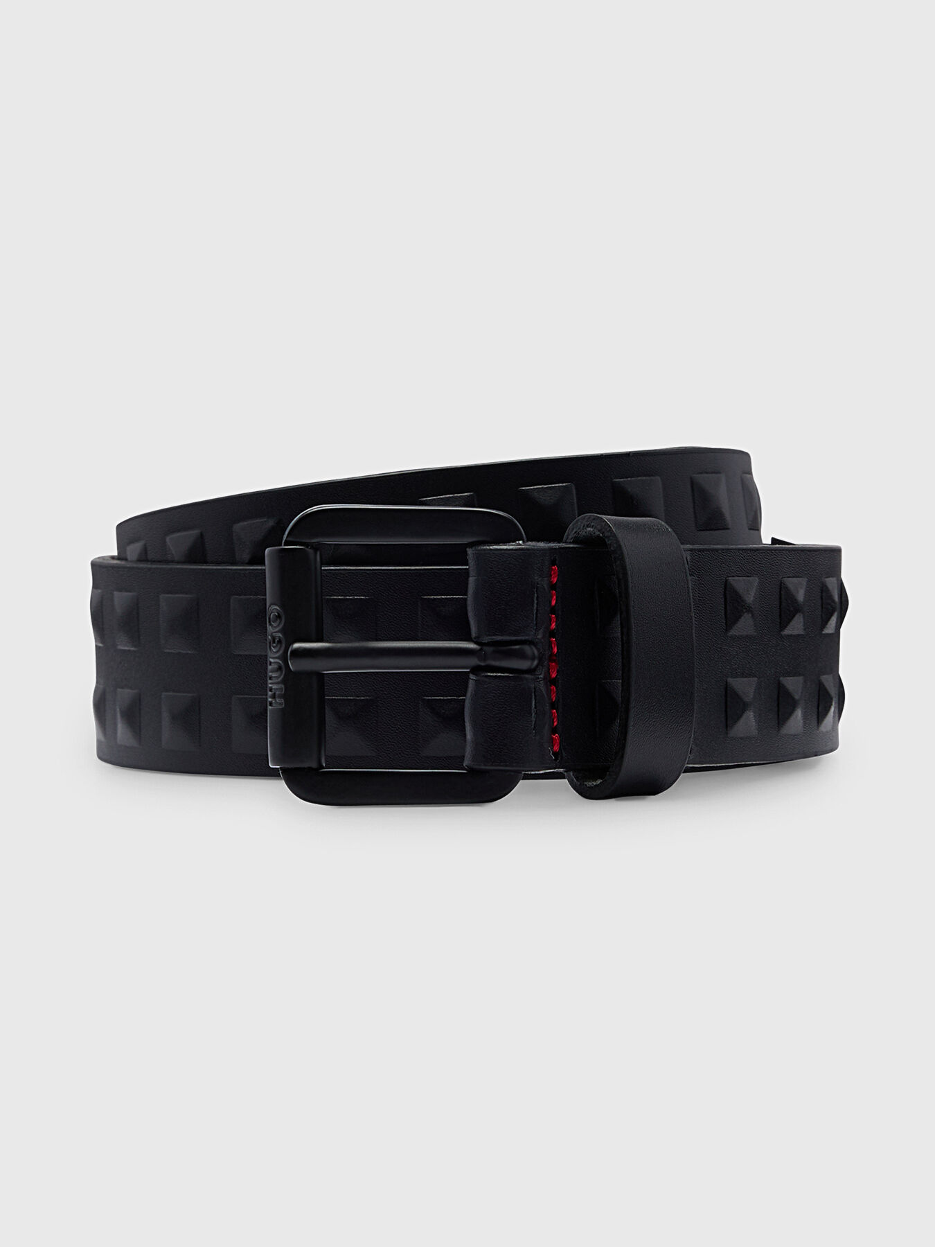 Black leather belt with metal studs brand HUGO — Globalbrandsstore.com/en