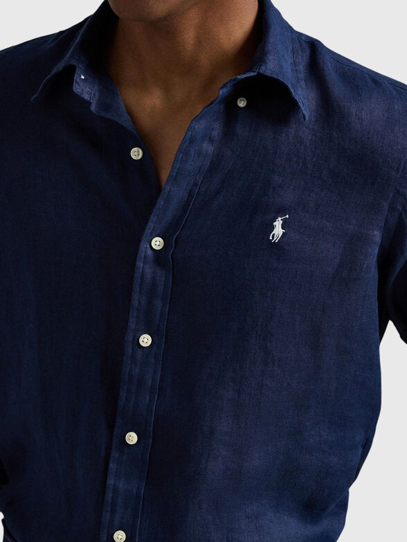 Linen shirt with contrast logo - 4
