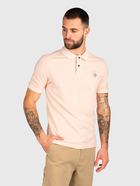 Beige cotton polo shirt with logo patch - 1