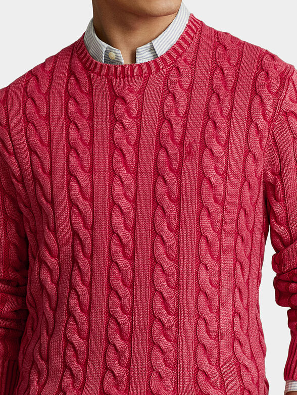 Red knitted cotton sweater - 4