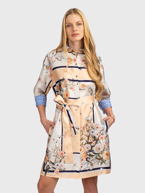 Satin dress with floral print - 1