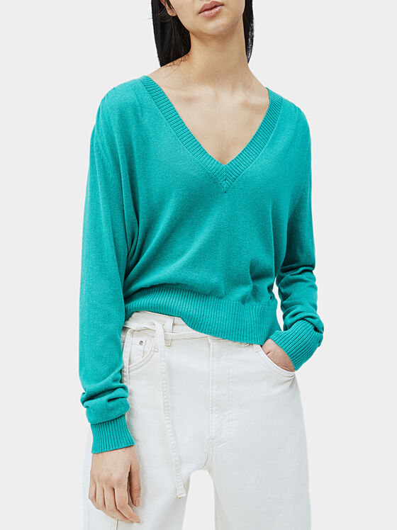 Пуловер MARTINA в цвят тюркоаз - 1