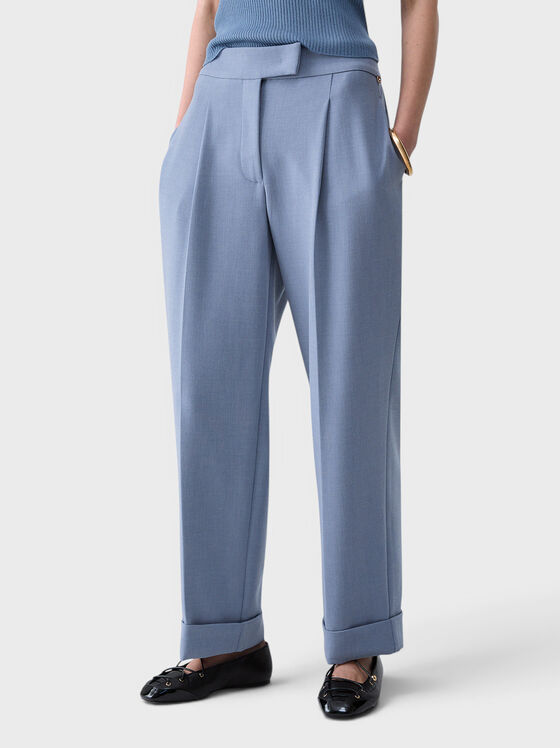 Blue trousers made of melange fabric - 1