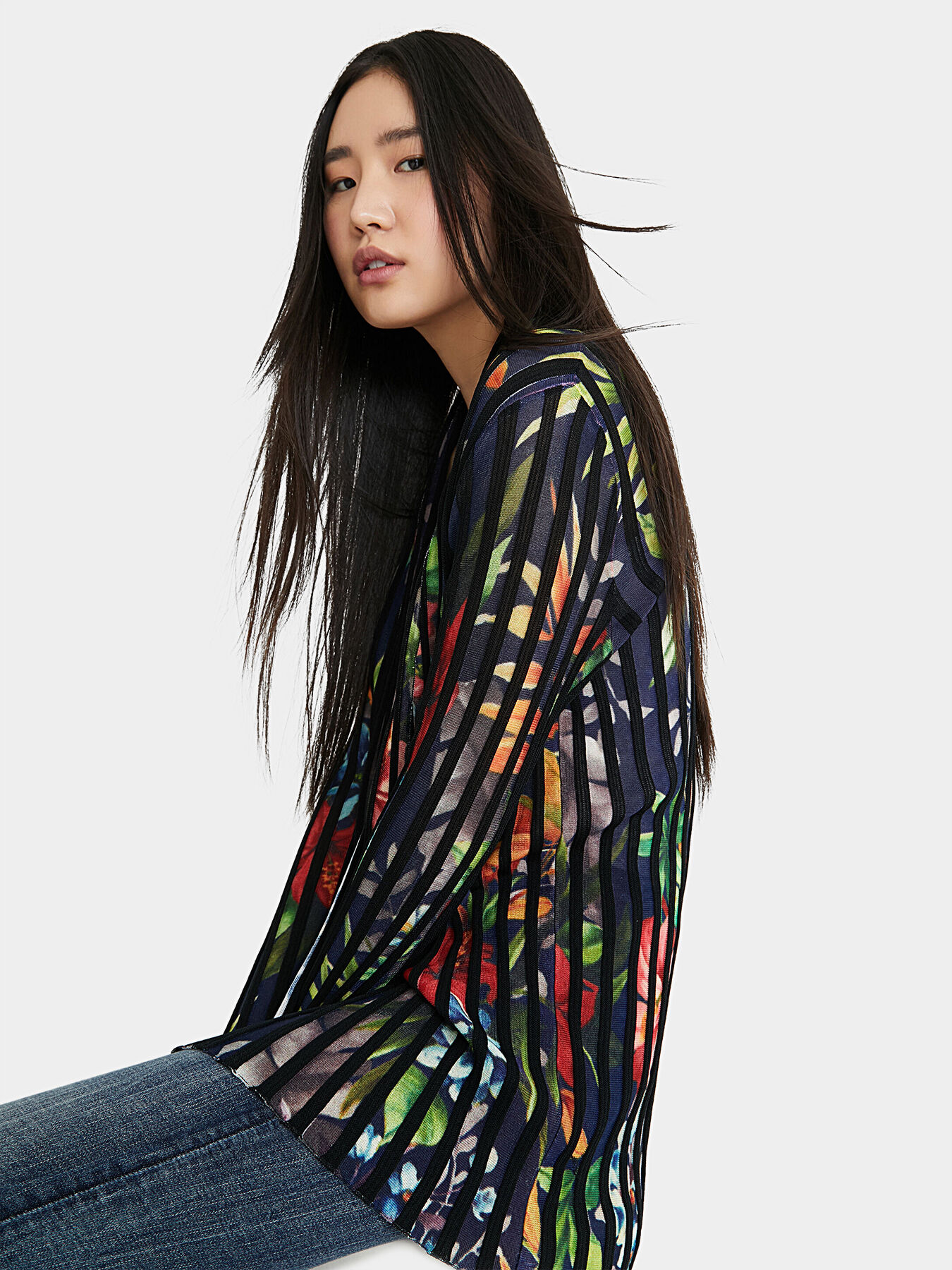 Pleated cardigan with floral print brand DESIGUAL