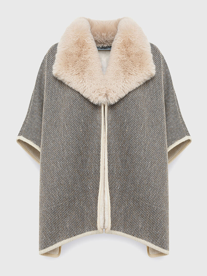 Poncho with faux fur collar - 3