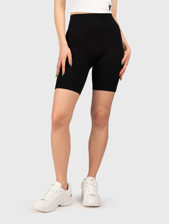 Ribed cycling shorts in black - 1