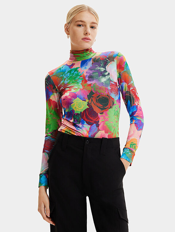 ROYAL turtleneck blouse with multicolor print - 1