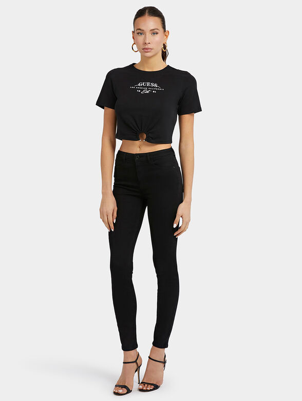 Black cropped T-shirt with logo accent - 2
