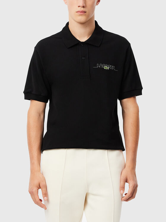 Black polo shirt with logo embroidery - 1