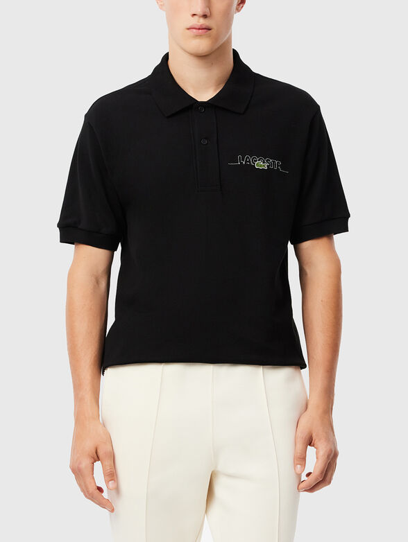 Black polo shirt with logo embroidery - 1