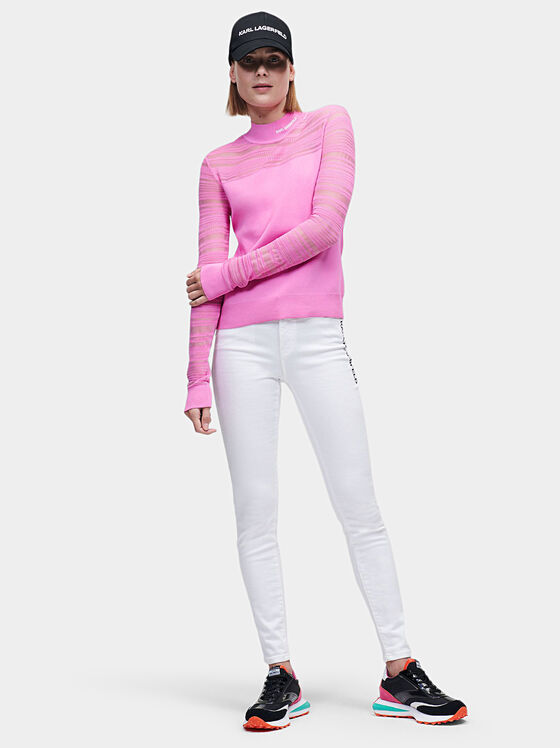 Розов пуловер с прозрачни детайли - 1