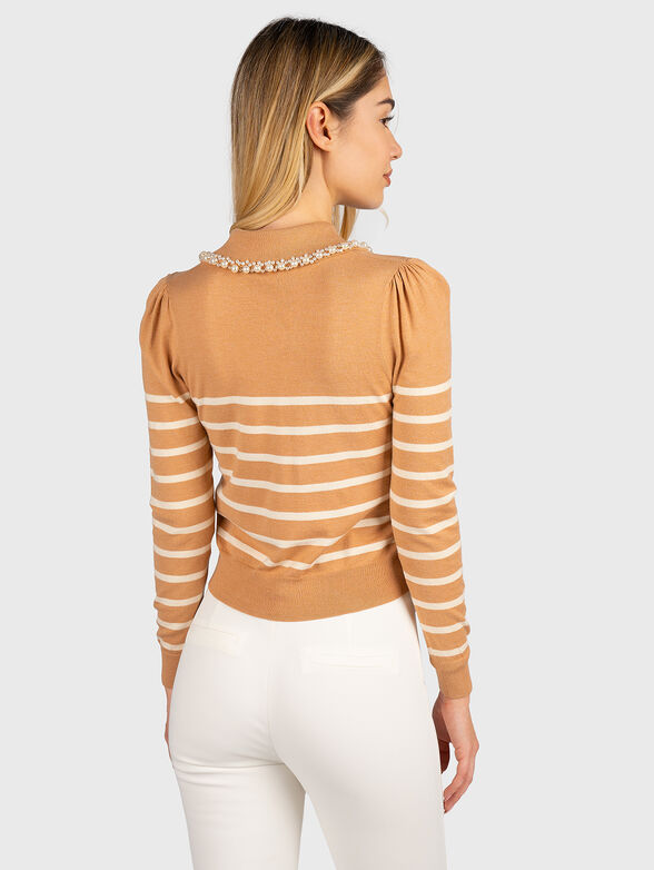 Striped beige sweater with decorative pearls - 2