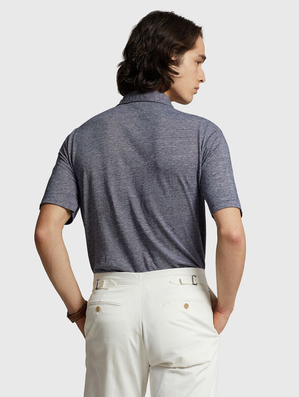 Blue Polo shirt in linen and cotton - 3