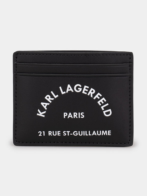 Black leather cardholder with logo print - 1