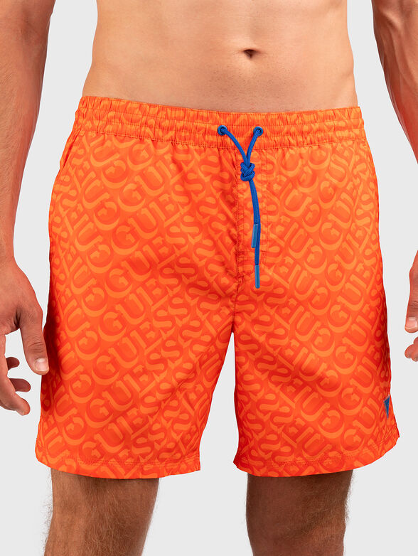 Beach shorts with logo print in grey - 4