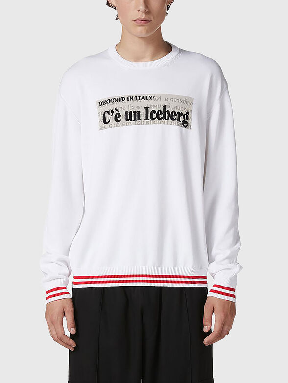 Cotton sweater with oval neckline and logo - 1