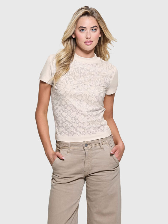 Cotton T-shirt with 4G logo rhinestones - 1