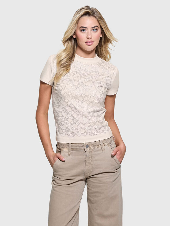 Cotton T-shirt with 4G logo rhinestones - 1