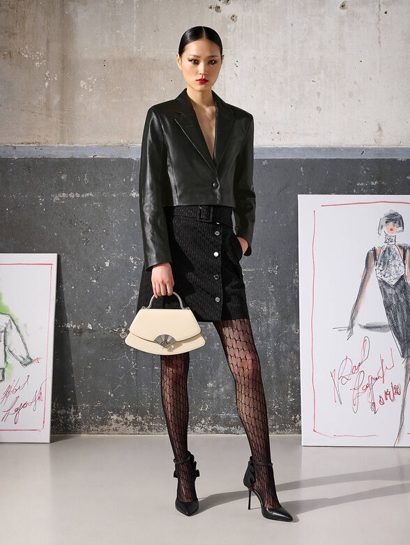 Short leather jacket with accent logo embroidery - 2