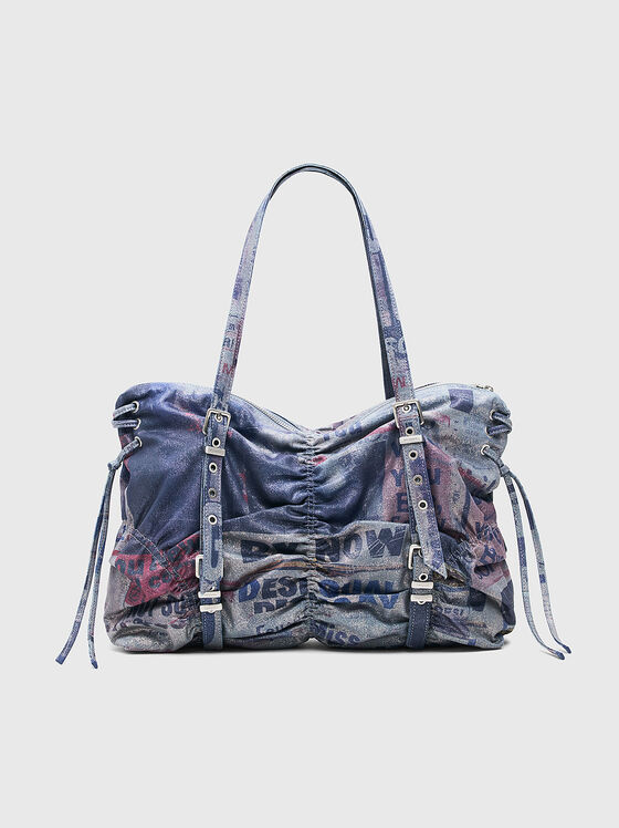 Голяма чанта от деним с принт - 1