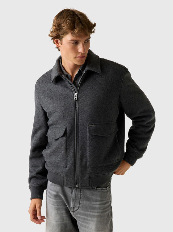 Сиво бомбър яке от вълнен бленд - 1
