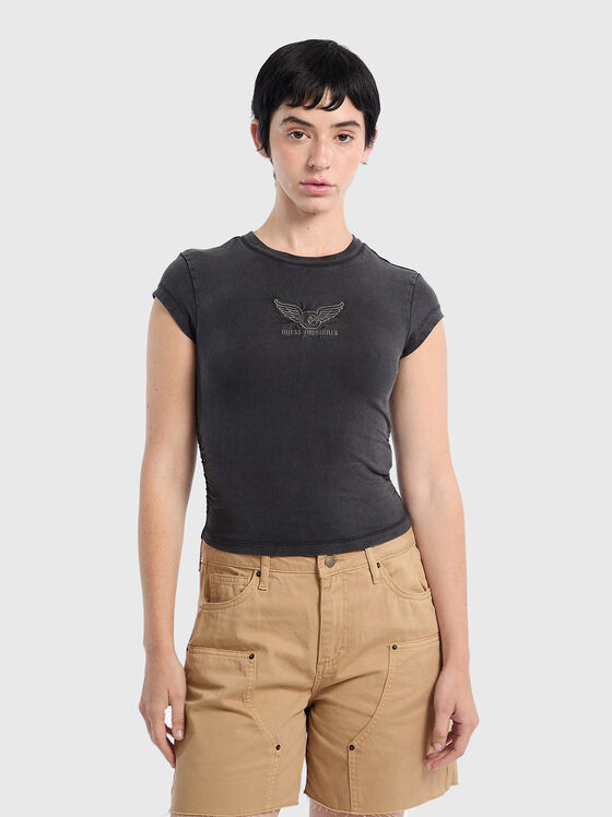 Памучна слим тениска с овално деколте - 1