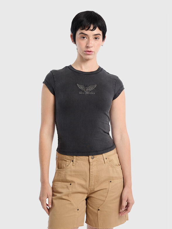 Cotton slim T-shirt with oval neckline - 1