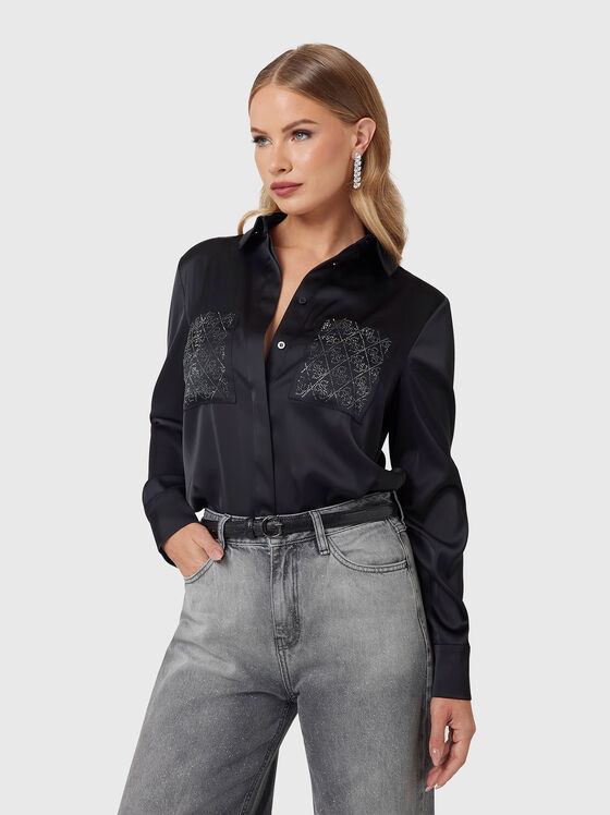 Черна риза с акцентни джобове  - 1