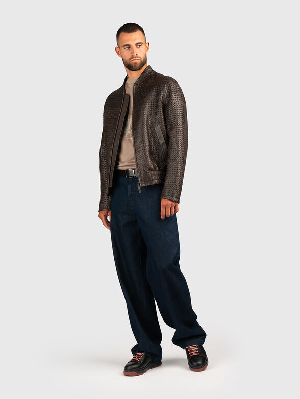 Interwoven texture leather jacket - 2