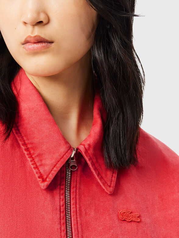 Red denim jacket with zip - 4
